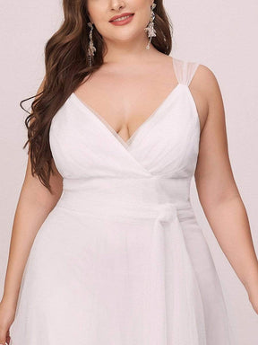 Deep V Neck Pleated Bodice Simple Tulle Wedding Dress