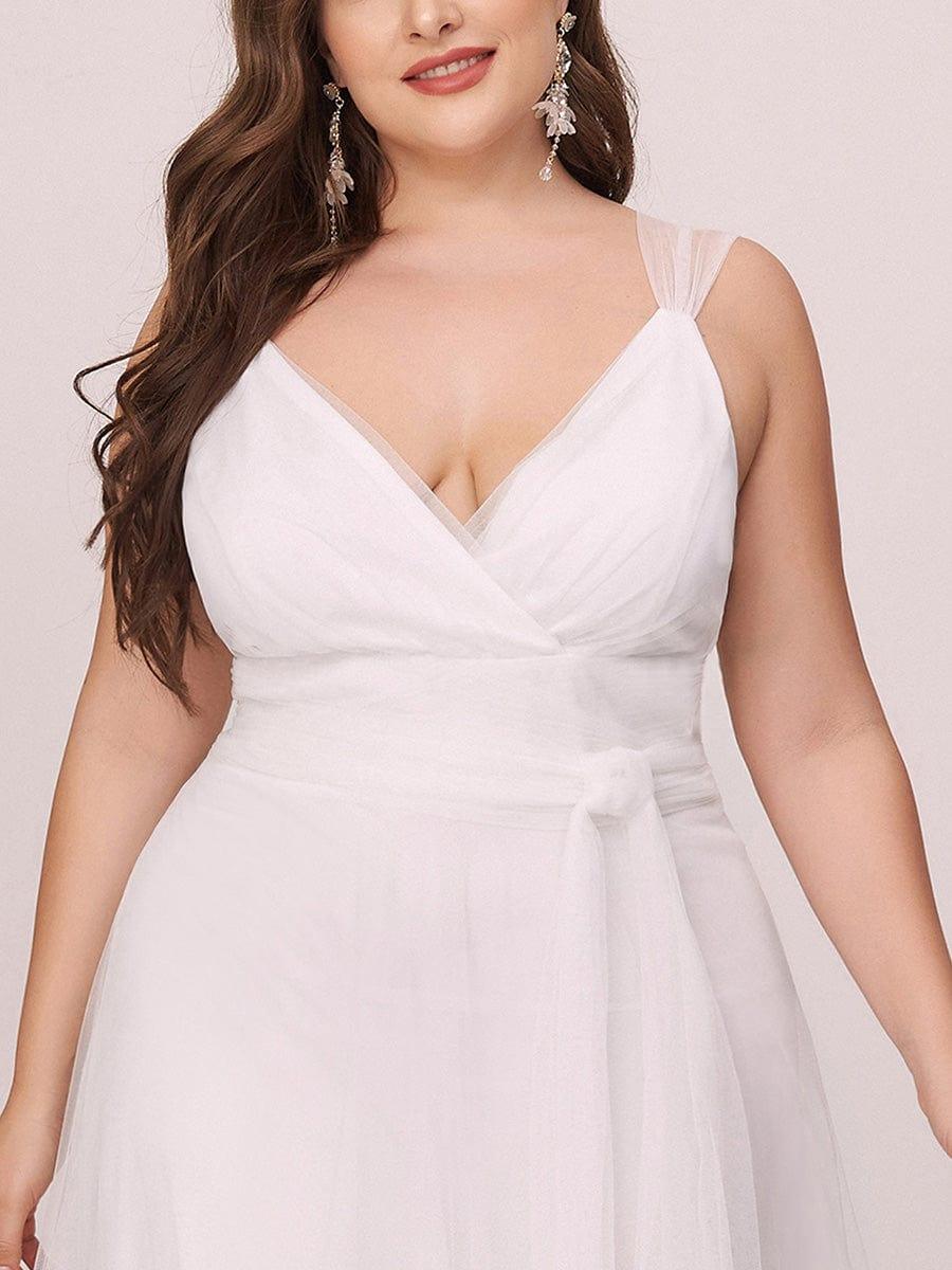 Custom Size Floor Length Double V Neck Tulle Bridesmaid Dresses