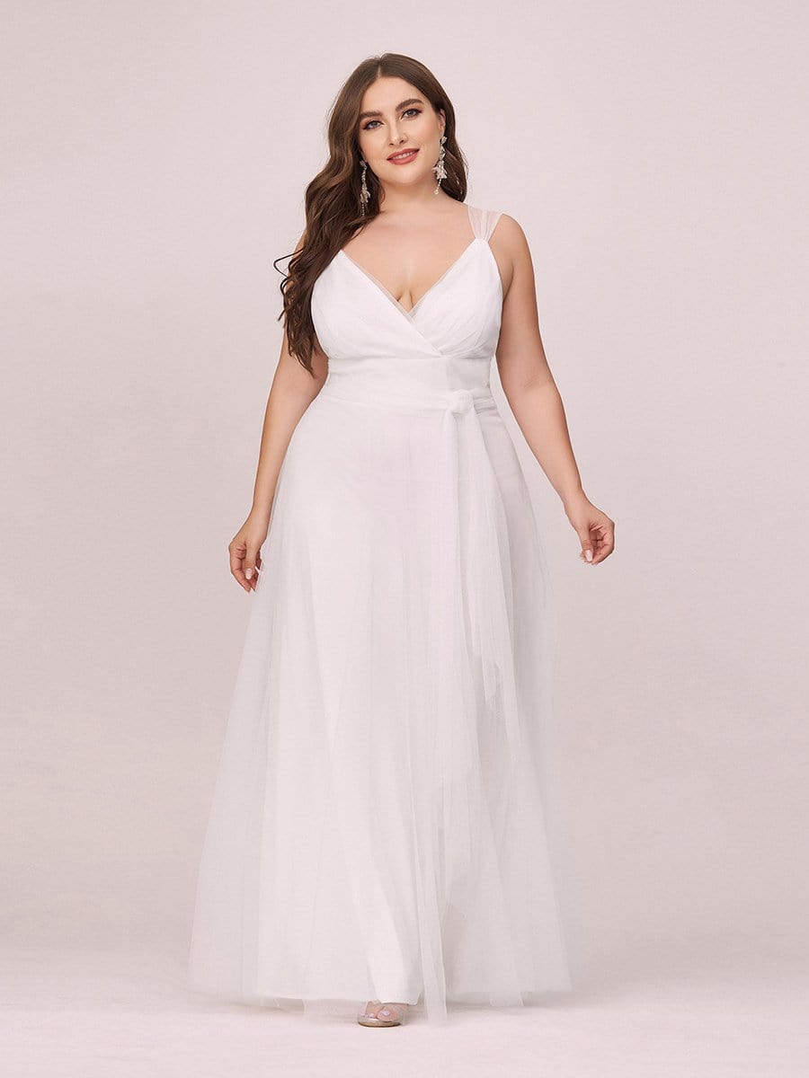 Plus Size Cap Sleeves Simple Tulle Wedding Dress #color_Cream 