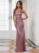 Sexy Sequin Backless Fishtail Evening Gowns for Women #color_Purple Orchid 