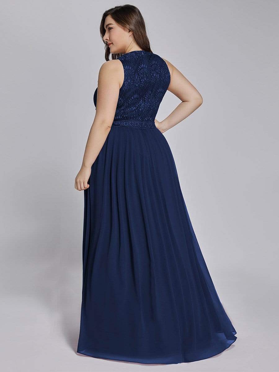 Plus Size Sleeveless Maxi Long A Line Lace Formal Evening Dresses