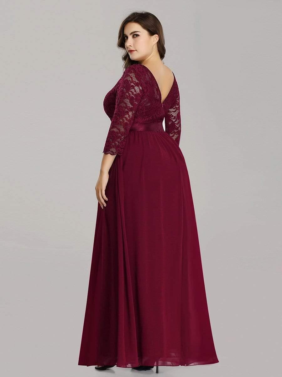 Simple Plus Size Lace Evening Dress with Half Sleeves #color_Burgundy 