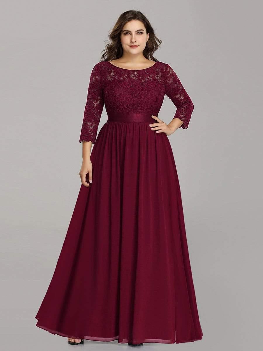Simple Plus Size Lace Evening Dress with Half Sleeves #color_Burgundy 