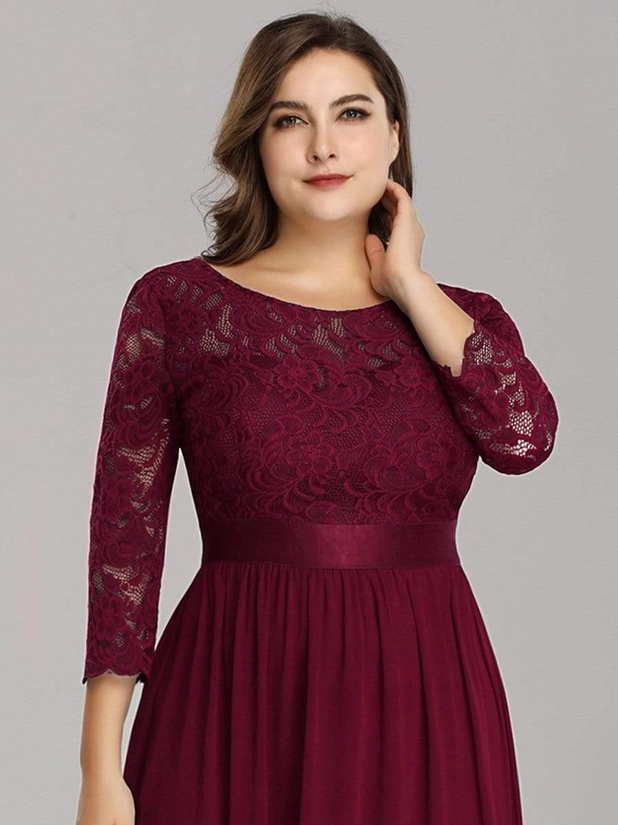 Simple Plus Size Lace Evening Dress with Half Sleeves #color_Burgundy 