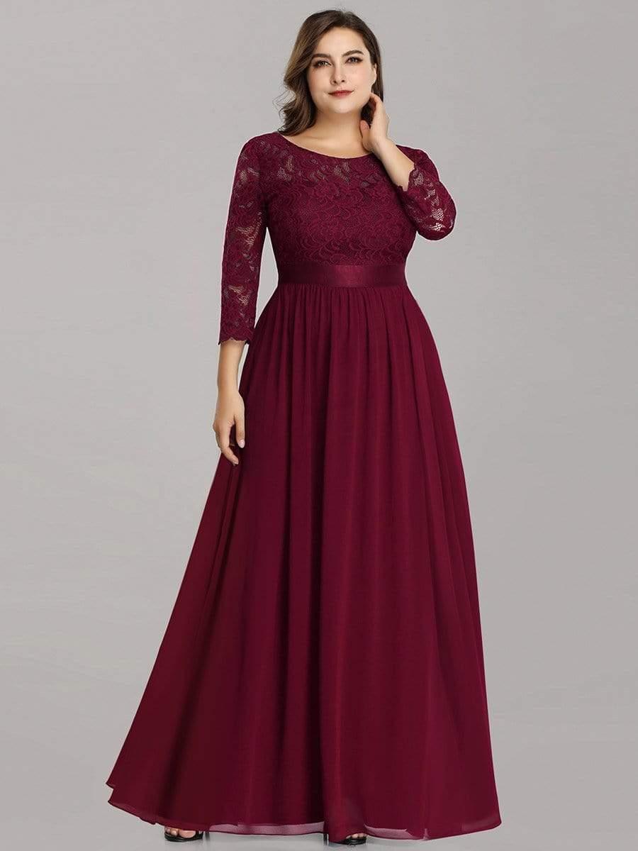 Simple Plus Size Lace Evening Dress with Half Sleeves #color_Burgundy 
