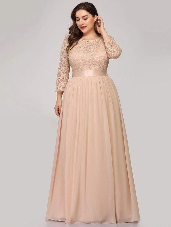 Simple Plus Size Long Evening Dress With Lace Sleeves - Ever-Pretty US