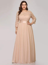 Simple Plus Size Lace Evening Dress with Half Sleeves #color_Blush 