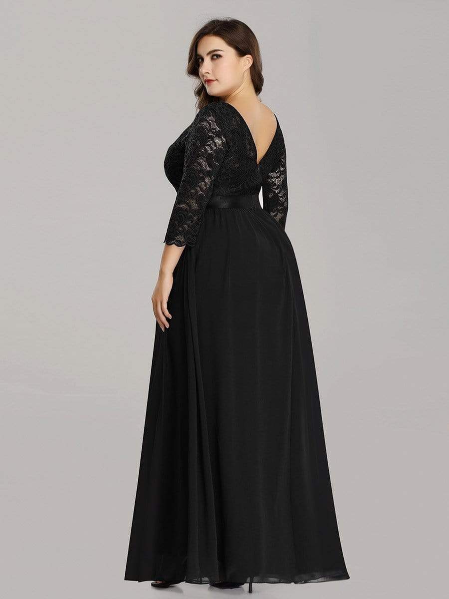 Simple Plus Size Lace Evening Dress with Half Sleeves #color_Black 