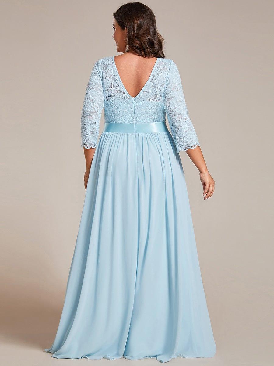 See-Through Floor Length Lace Chiffon Evening Dress with Half Sleeve #color_Sky Blue