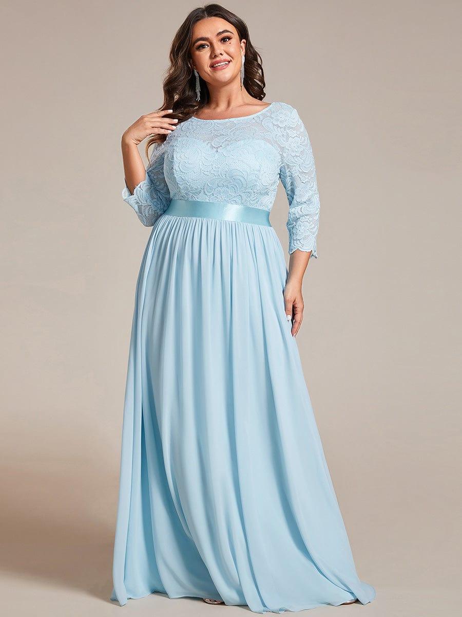 Simple Plus Size Lace Evening Dress with Half Sleeves #color_Sky Blue