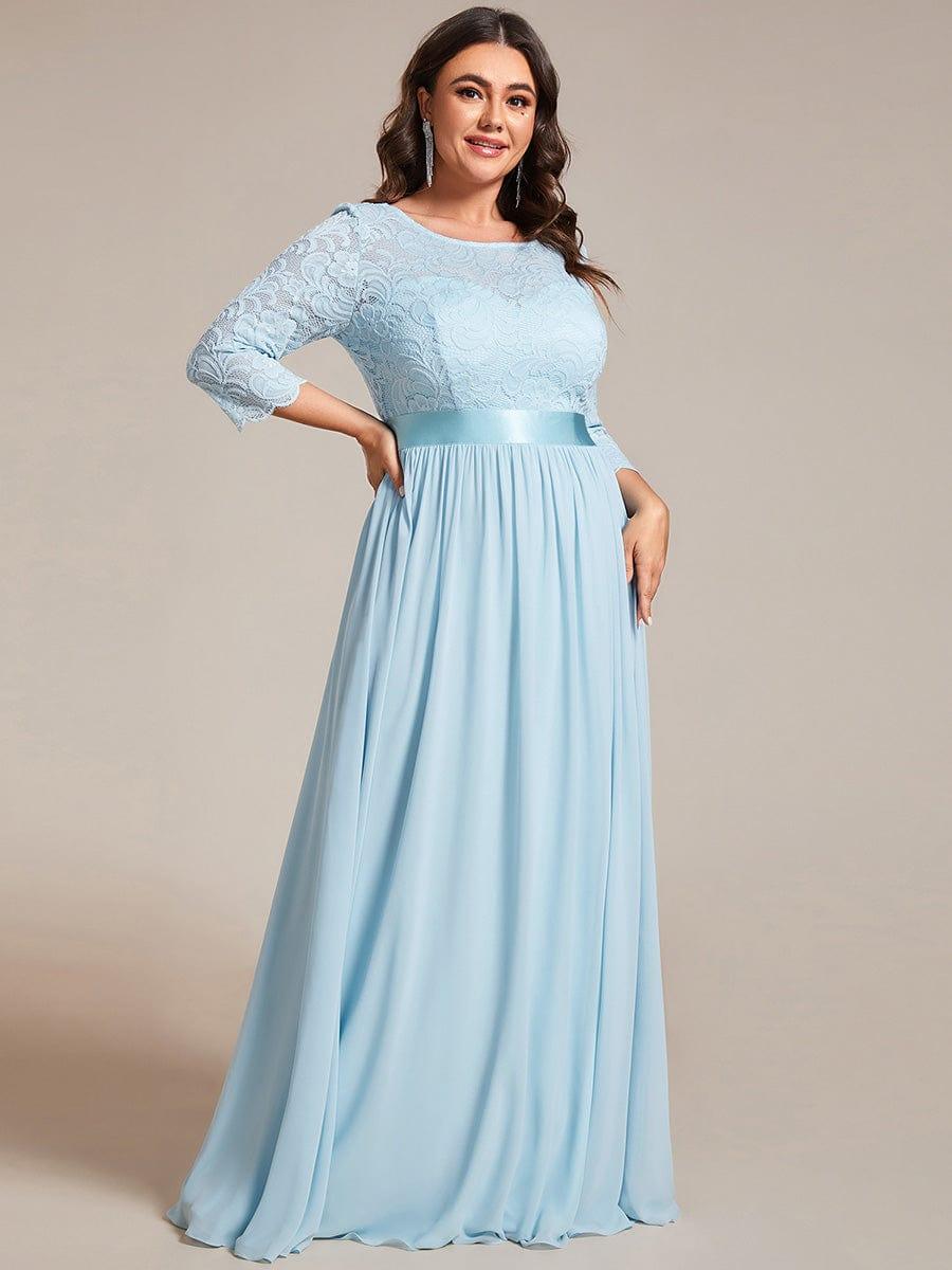 See-Through Floor Length Lace Chiffon Evening Dress with Half Sleeve #color_Sky Blue