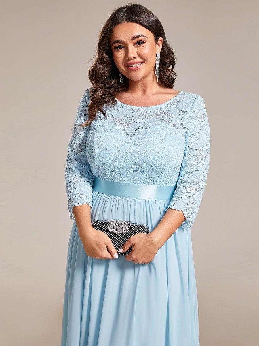 See-Through Floor Length Lace Chiffon Evening Dress with Half Sleeve #color_Sky Blue
