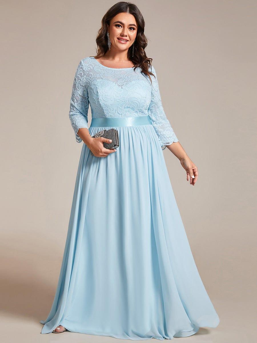Simple Plus Size Lace Evening Dress with Half Sleeves #color_Sky Blue