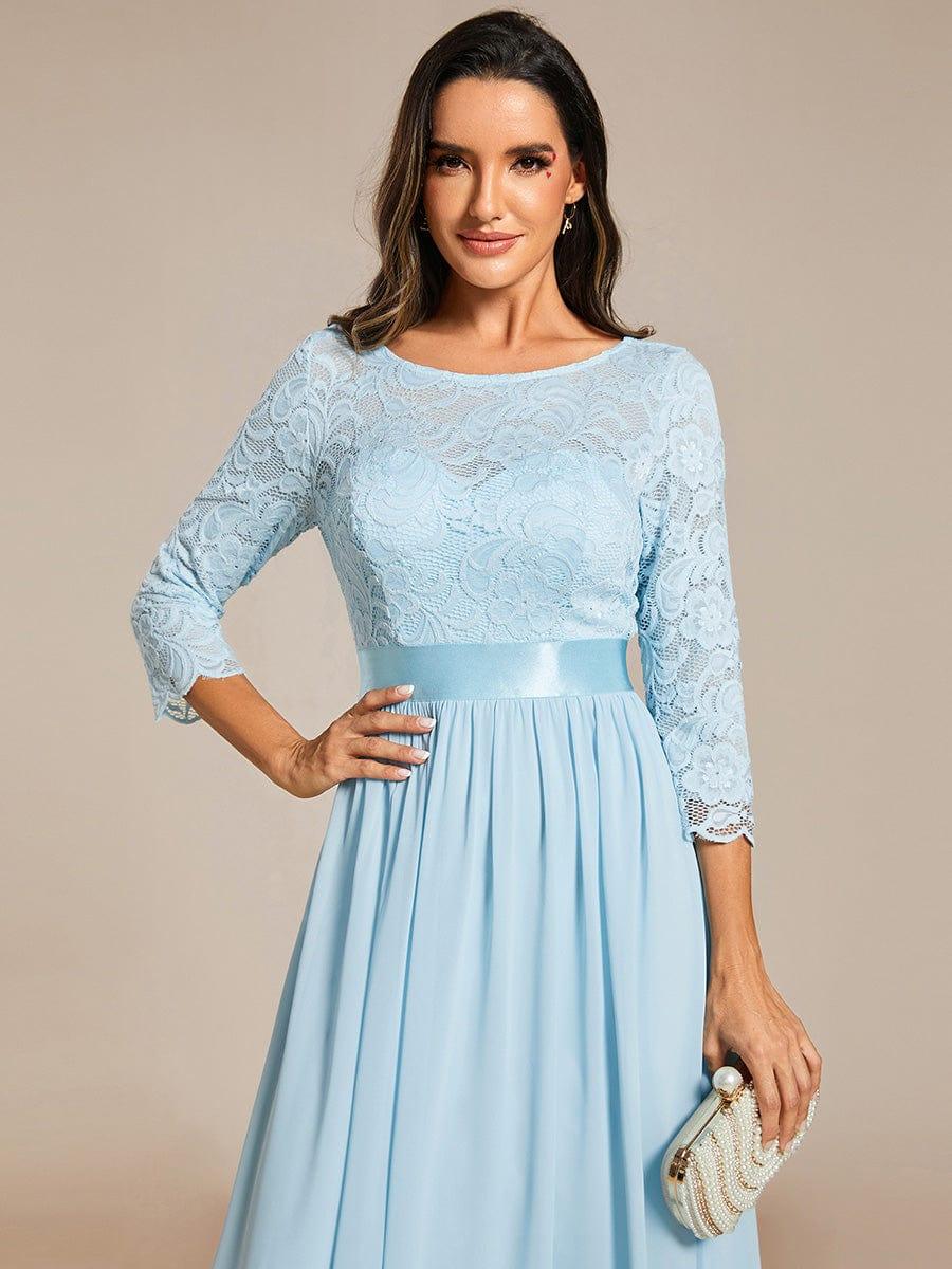 See-Through Floor Length Lace Chiffon Evening Dress with Half Sleeve #color_Sky Blue