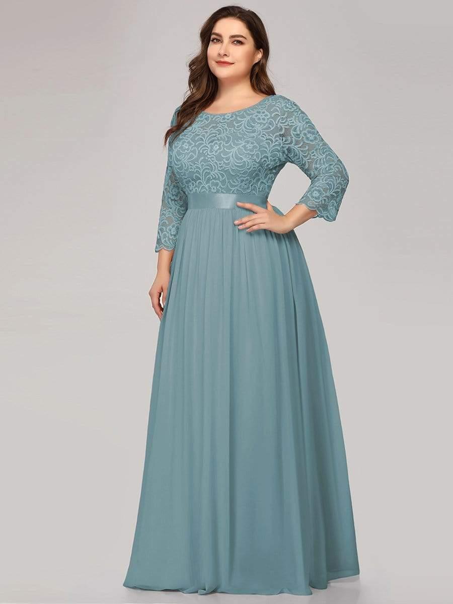 Simple Plus Size Lace Evening Dress with Half Sleeves #color_Light Teal 