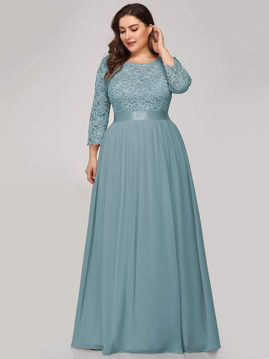 Simple Plus Size Lace Evening Dress with Half Sleeves #color_Light Teal 