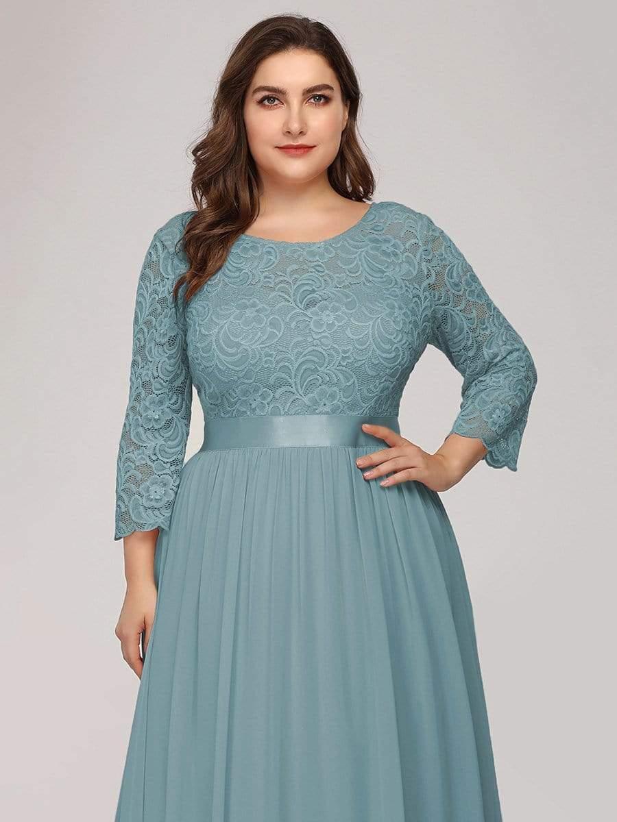Simple Plus Size Lace Evening Dress with Half Sleeves #color_Light Teal 