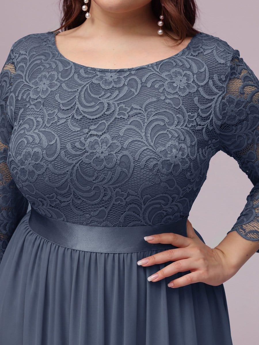 Simple Plus Size Lace Evening Dress with Half Sleeves #color_Dusty Blue