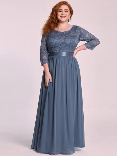 Simple Plus Size Lace Evening Dress with Half Sleeves #color_Dusty Blue