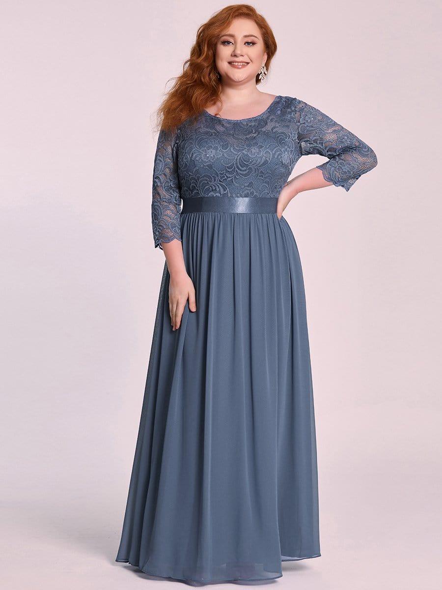 Simple Plus Size Lace Evening Dress with Half Sleeves #color_Dusty Blue