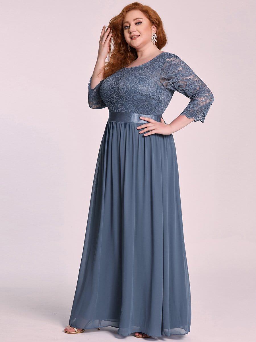 Simple Plus Size Lace Evening Dress with Half Sleeves #color_Dusty Blue