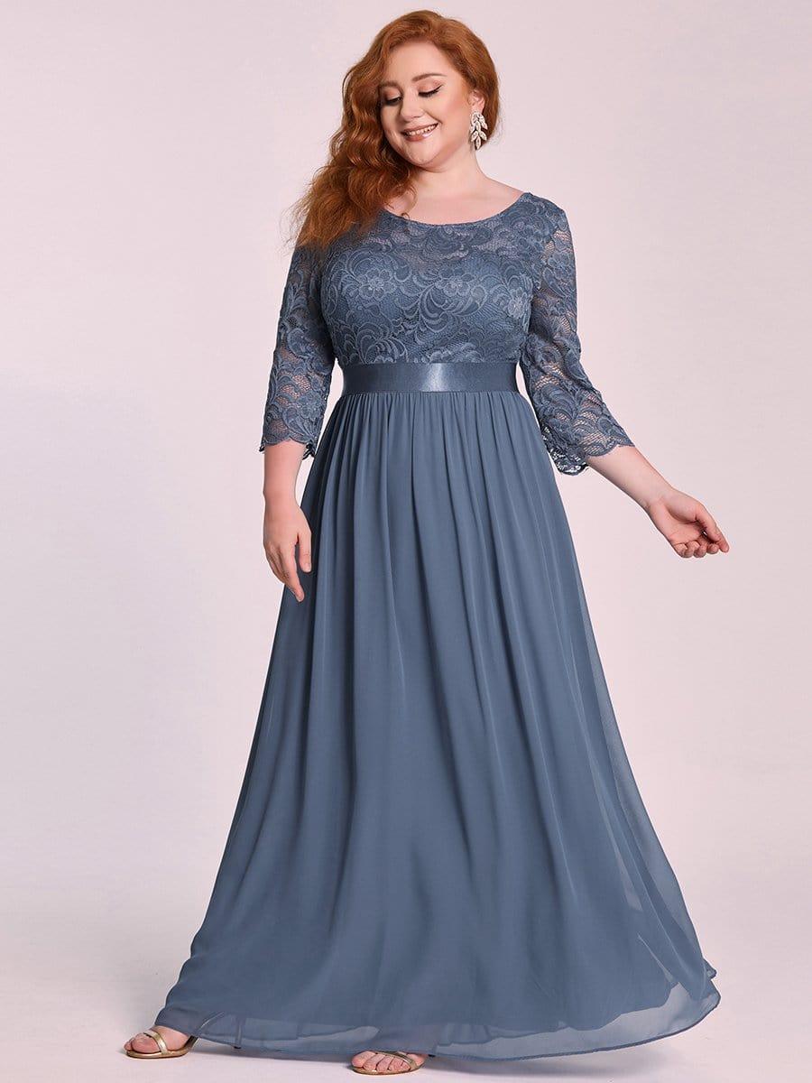 Simple Plus Size Lace Evening Dress with Half Sleeves #color_Dusty Blue
