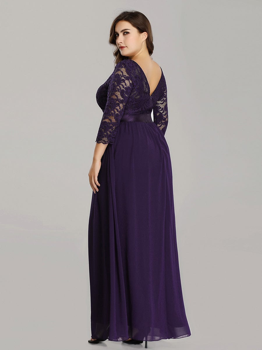 Custom Size See-Through Maxi Lace Evening Dress with Half Sleeve #color_Dark Purple