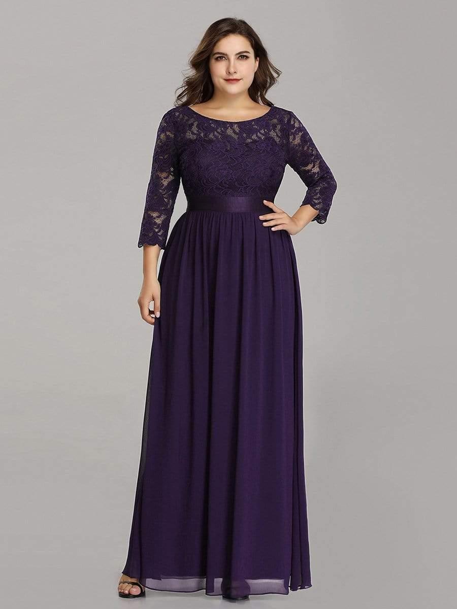 Simple Plus Size Lace Evening Dress with Half Sleeves #color_Dark Purple 