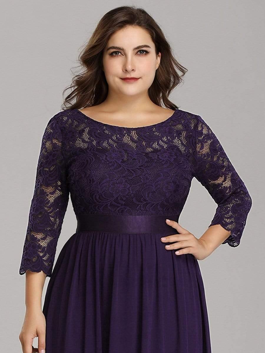 Simple Plus Size Lace Evening Dress with Half Sleeves #color_Dark Purple 