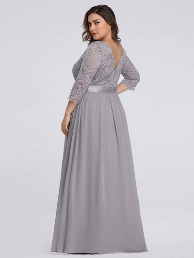Simple Plus Size Lace Evening Dress with Half Sleeves #color_Grey 