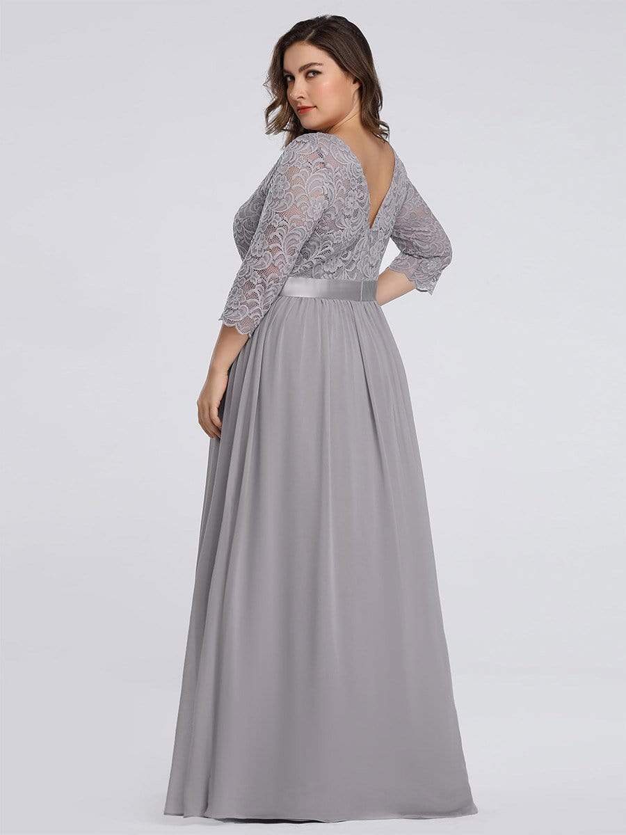 Simple Plus Size Lace Evening Dress with Half Sleeves #color_Grey 