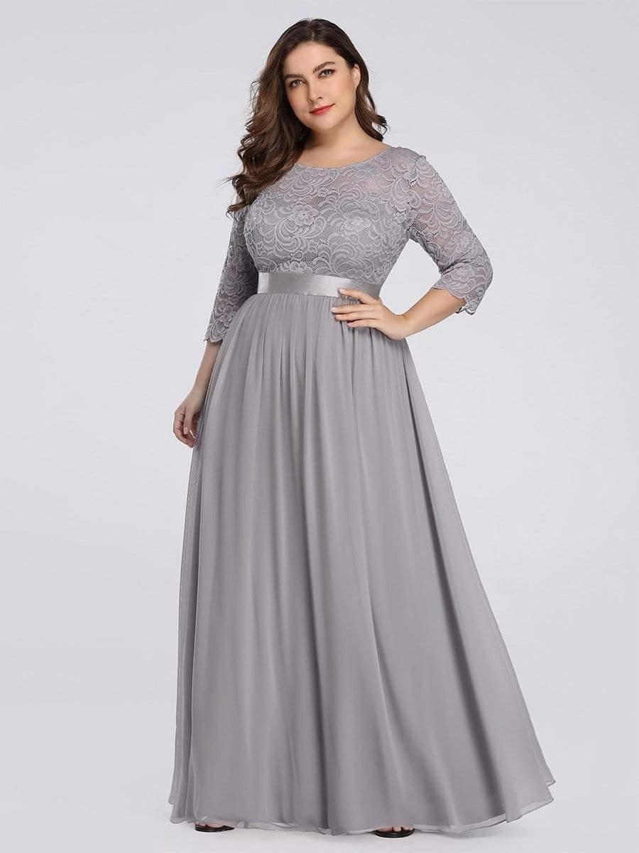 Simple Plus Size Lace Evening Dress with Half Sleeves #color_Grey 