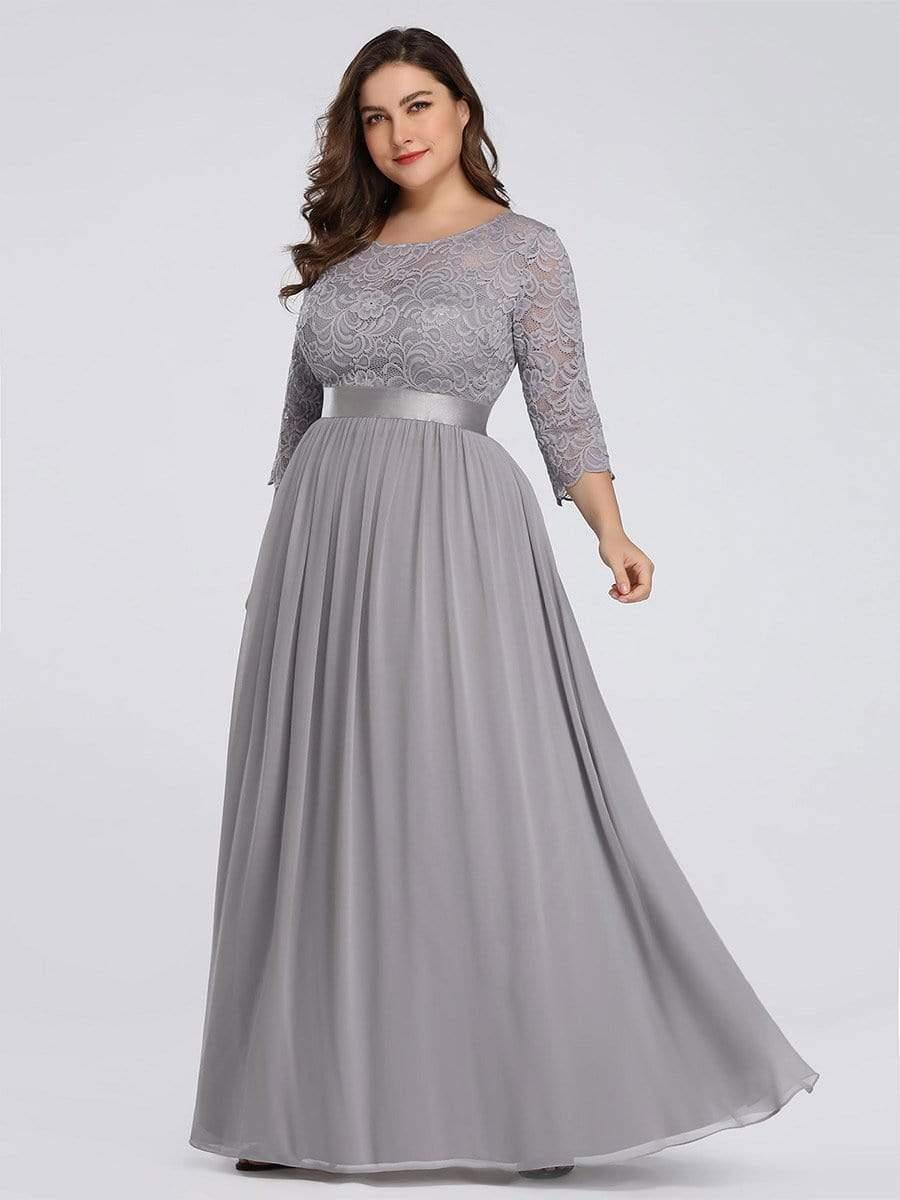 Simple Plus Size Lace Evening Dress with Half Sleeves #color_Grey 