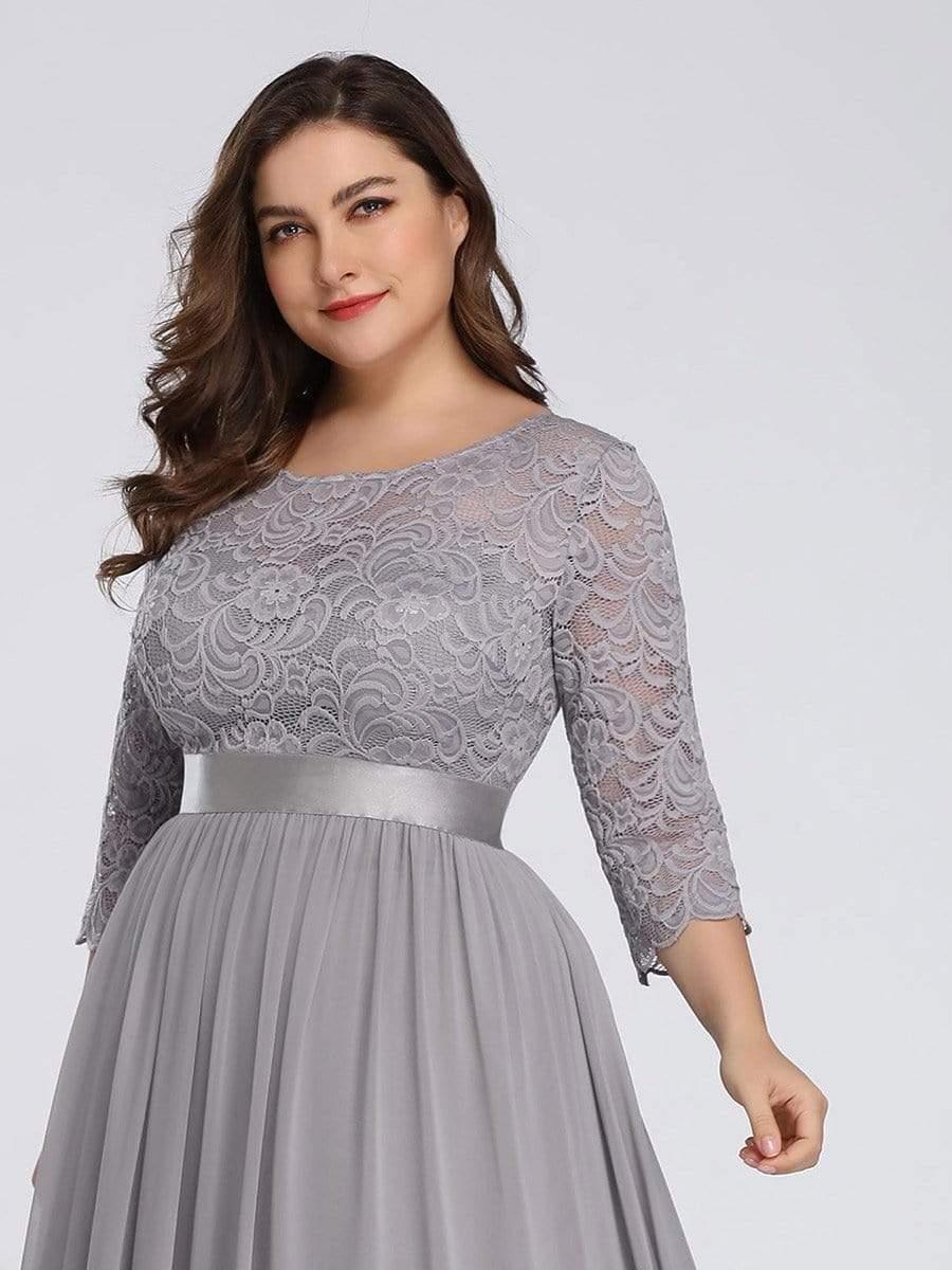Simple Plus Size Lace Evening Dress with Half Sleeves #color_Grey 