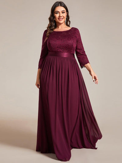 Simple Plus Size Lace Evening Dress with Half Sleeves #color_Mulberry