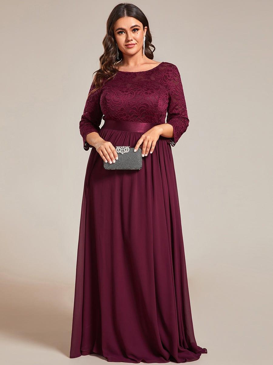 Simple Plus Size Lace Evening Dress with Half Sleeves #color_Mulberry