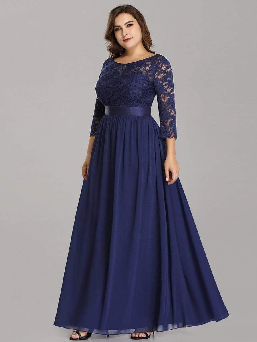 Simple Plus Size Lace Evening Dress with Half Sleeves #color_Navy Blue 