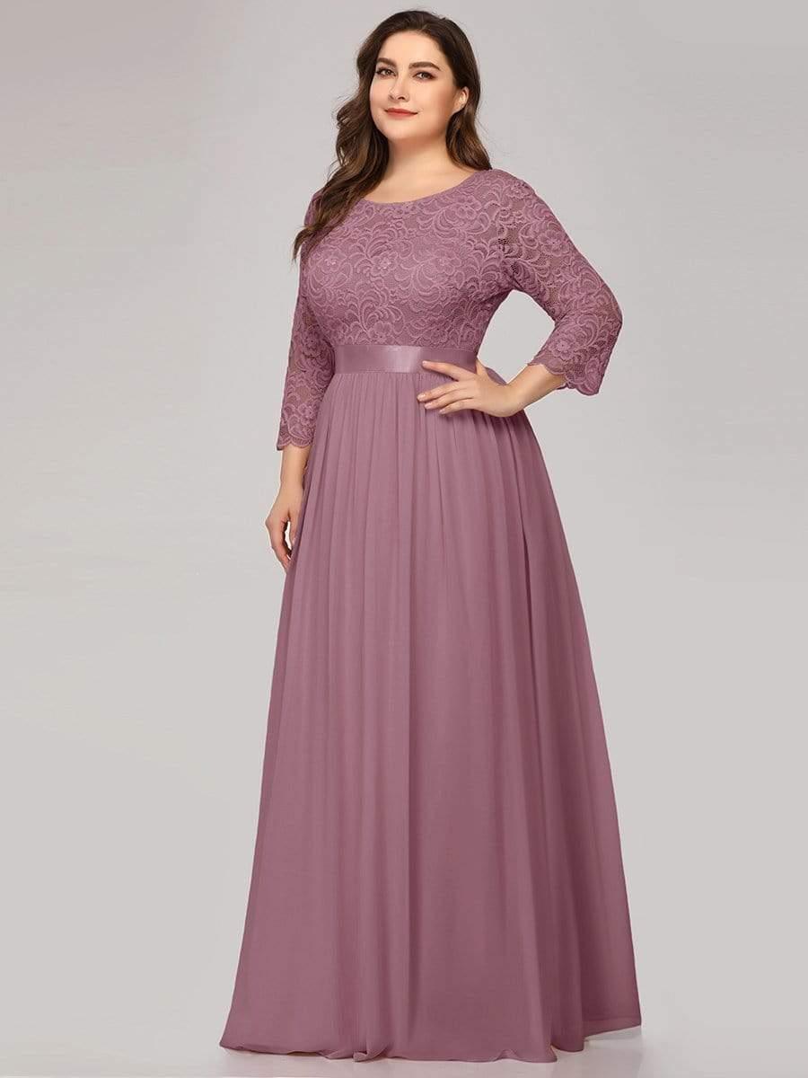 Simple Plus Size Lace Evening Dress with Half Sleeves #color_Purple Orchid 