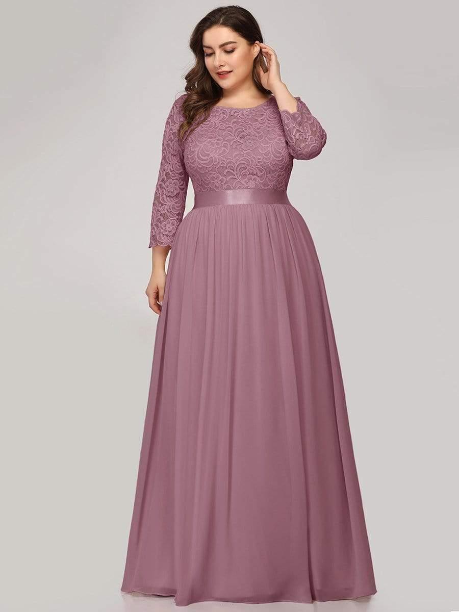 Simple Plus Size Lace Evening Dress with Half Sleeves #color_Purple Orchid 