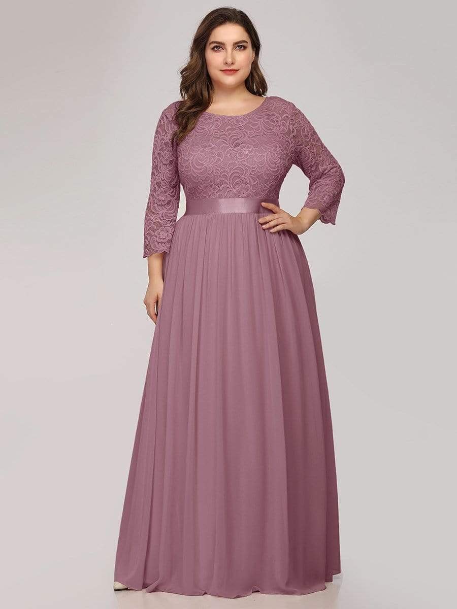 Simple Plus Size Lace Evening Dress with Half Sleeves #color_Purple Orchid 