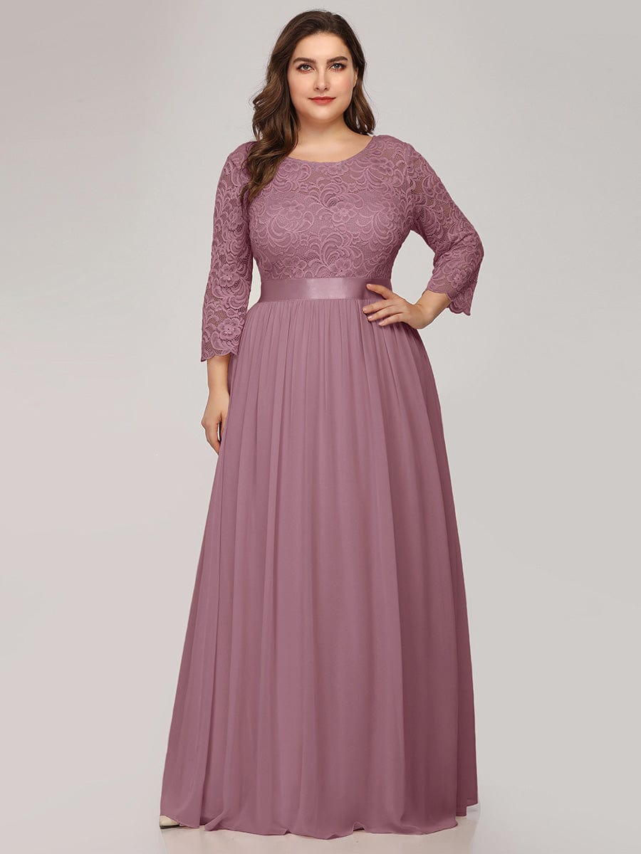 Custom Size See-Through Maxi Lace Evening Dress with Half Sleeve #color_Purple Orchid