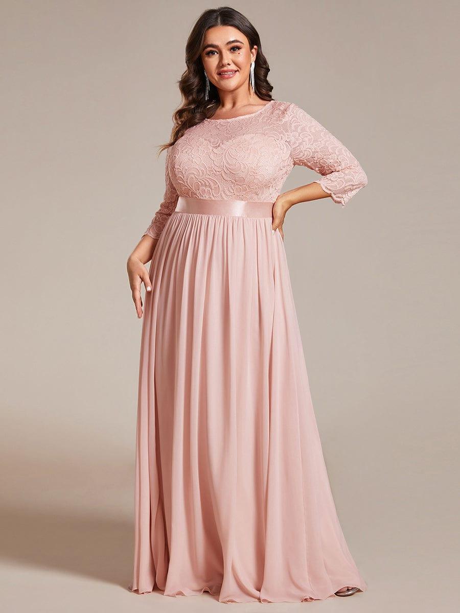Simple Plus Size Lace Evening Dress with Half Sleeves #color_Pink