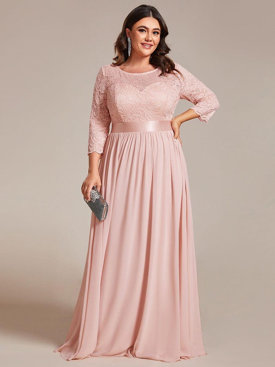Simple Plus Size Lace Evening Dress with Half Sleeves #color_Pink