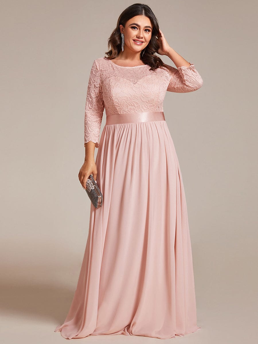 Simple Plus Size Lace Evening Dress with Half Sleeves #color_Pink