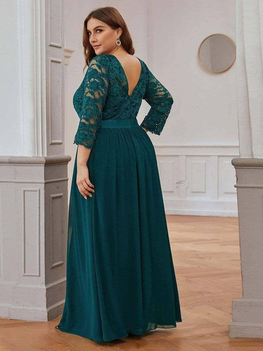 Simple Plus Size Lace Evening Dress with Half Sleeves #color_Teal 