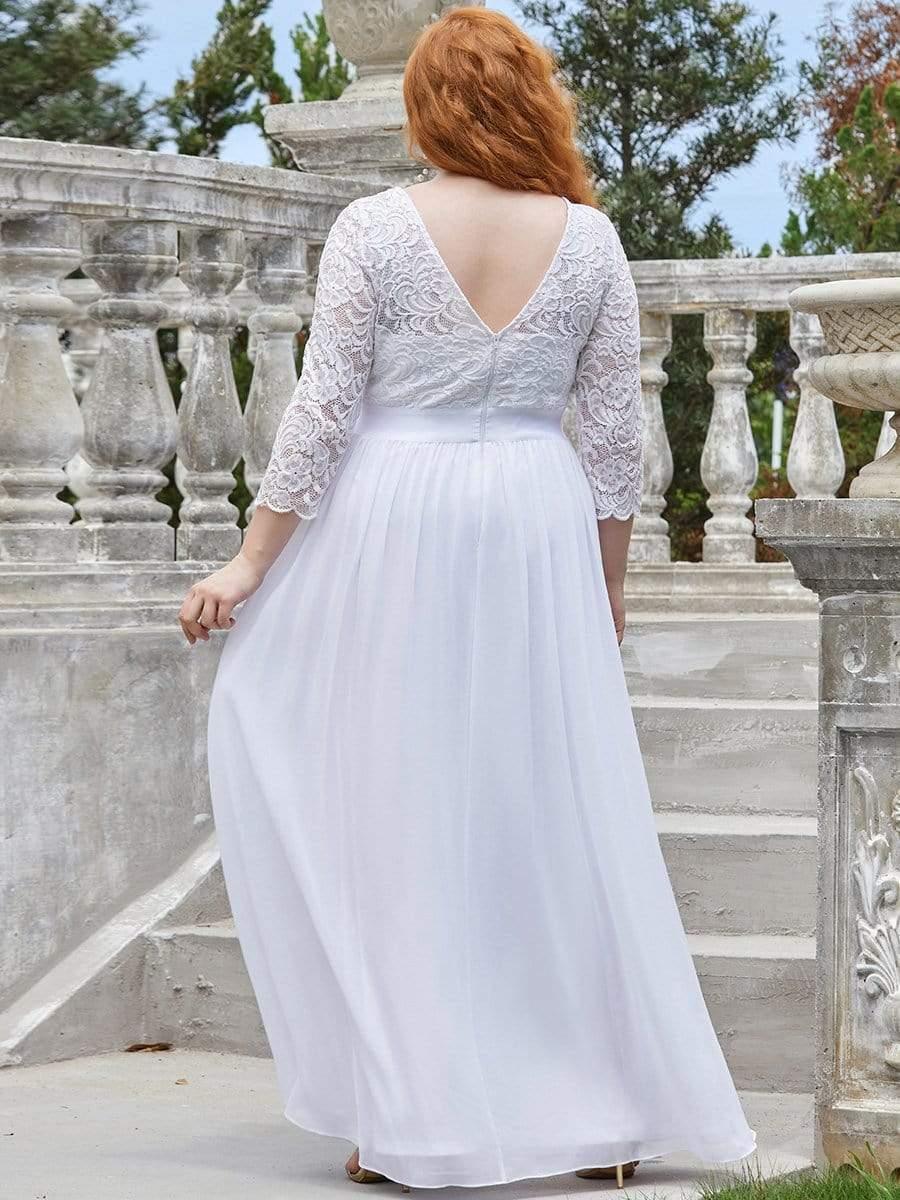 Simple Plus Size Lace Evening Dress with Half Sleeves #color_White 
