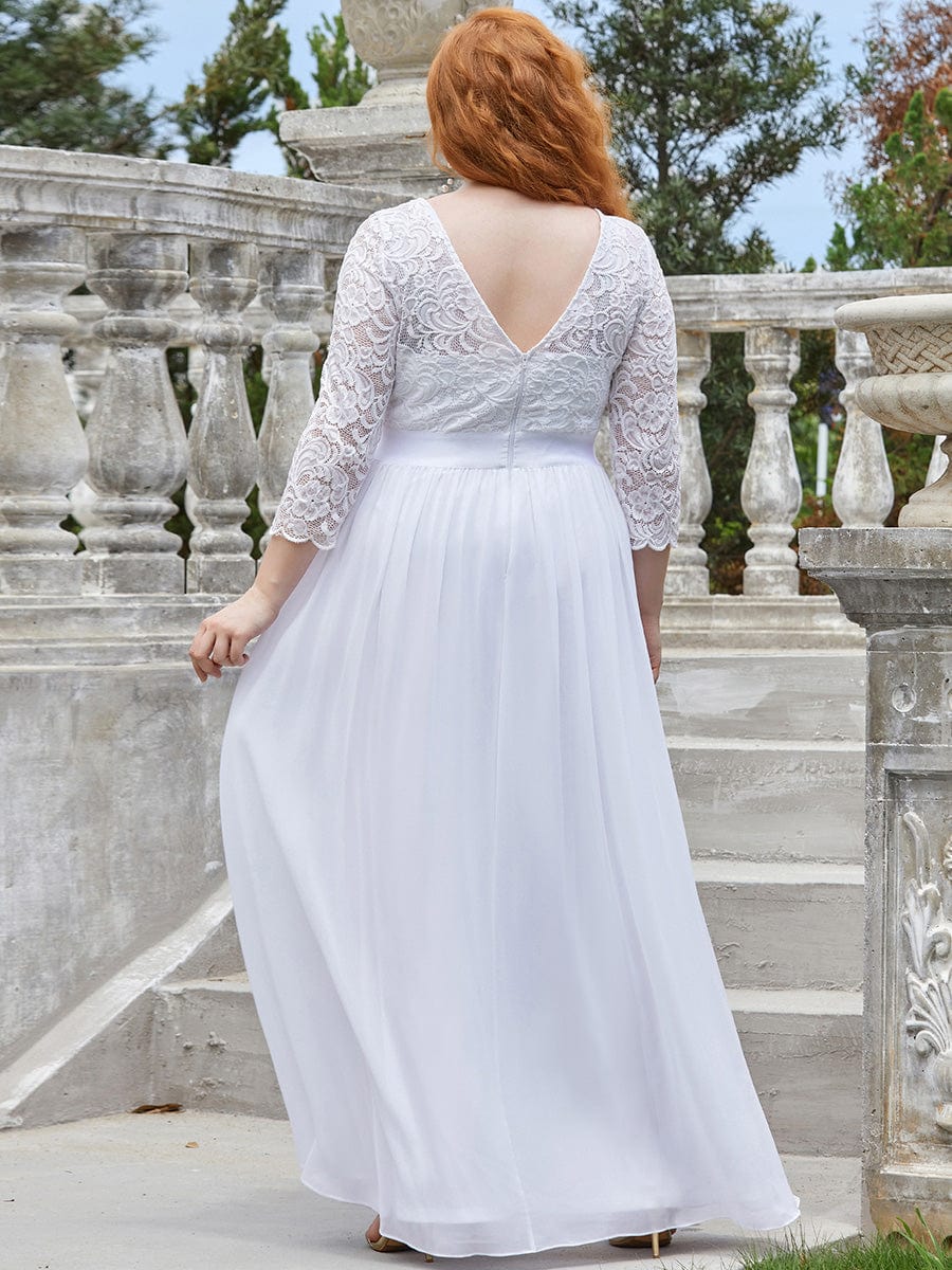 Custom Size See-Through Maxi Lace Evening Dress with Half Sleeve #color_White
