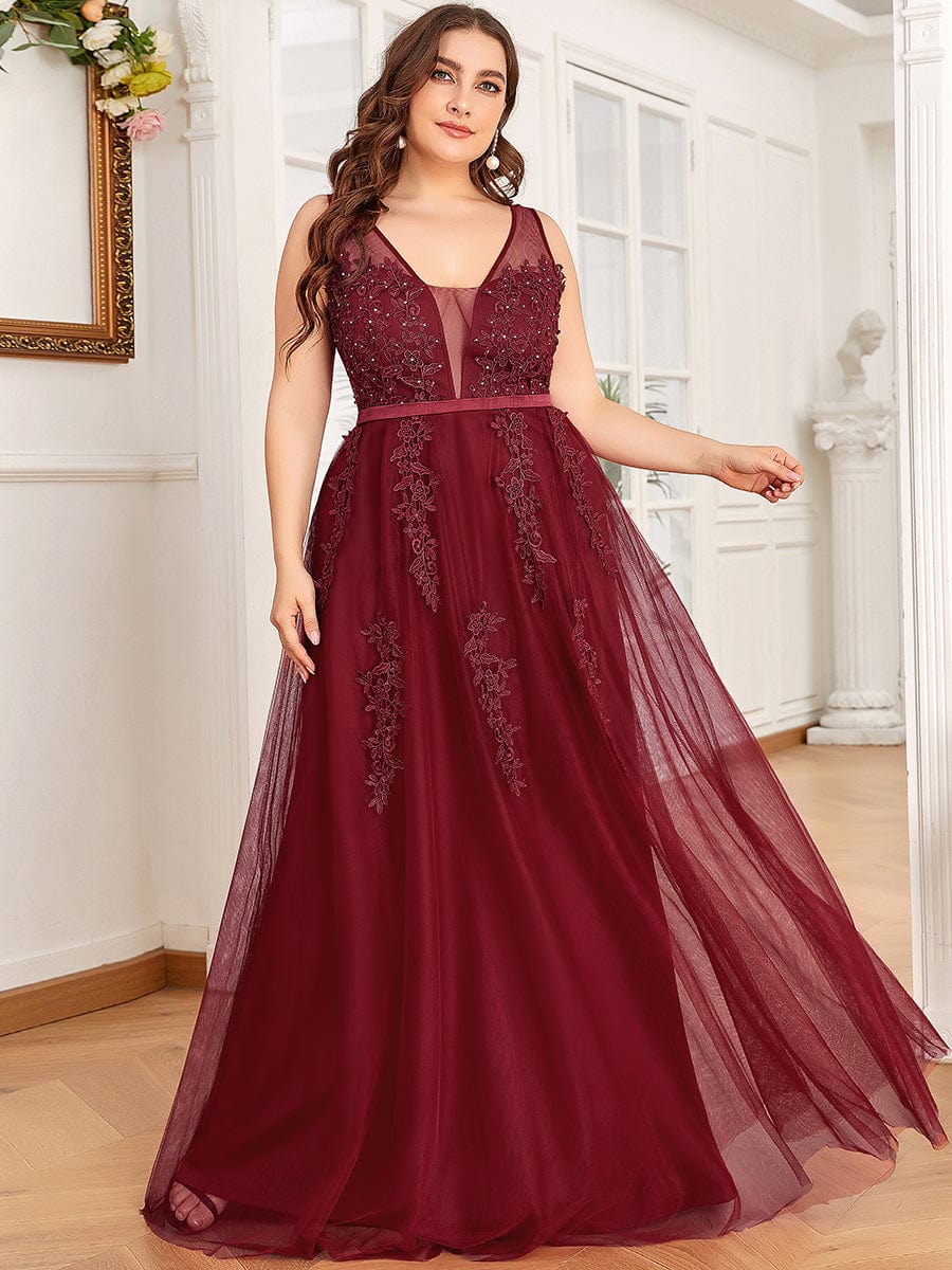 Custom Size Maxi Long Elegant Ethereal Tulle Evening Dress #color_Burgundy