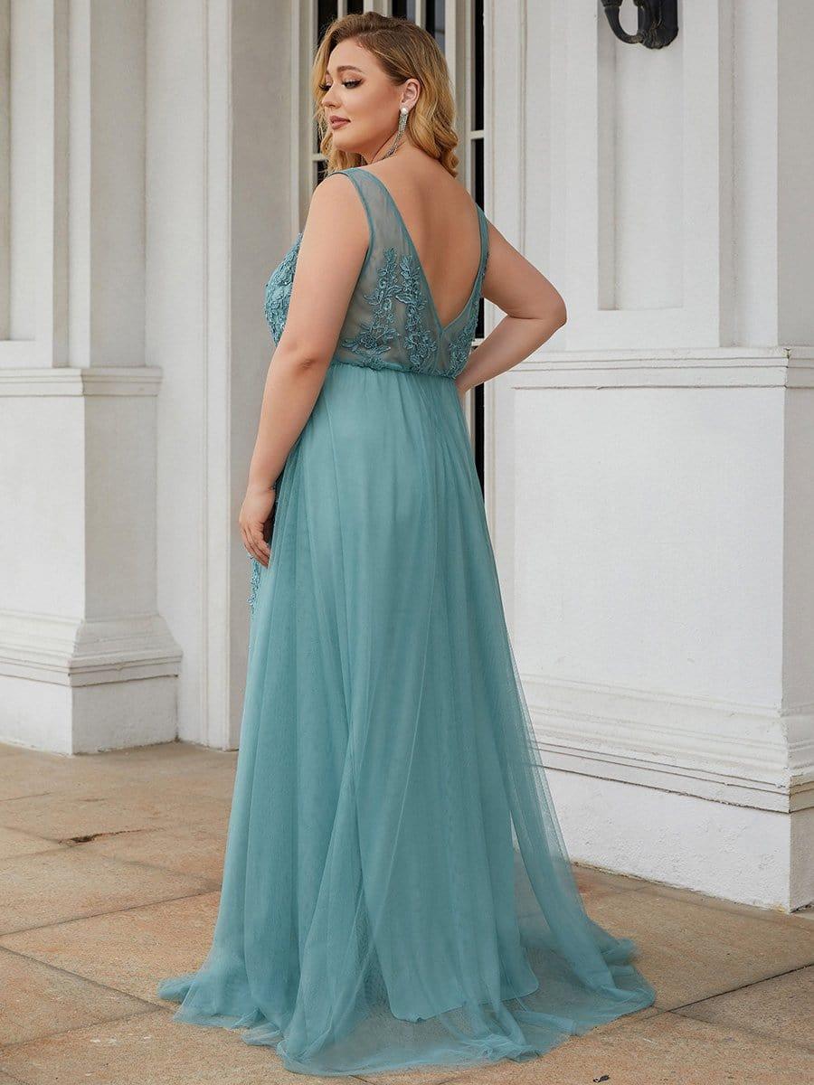 Plus Size Maxi Long Ethereal Tulle Formal Evening Dress #color_Light Teal