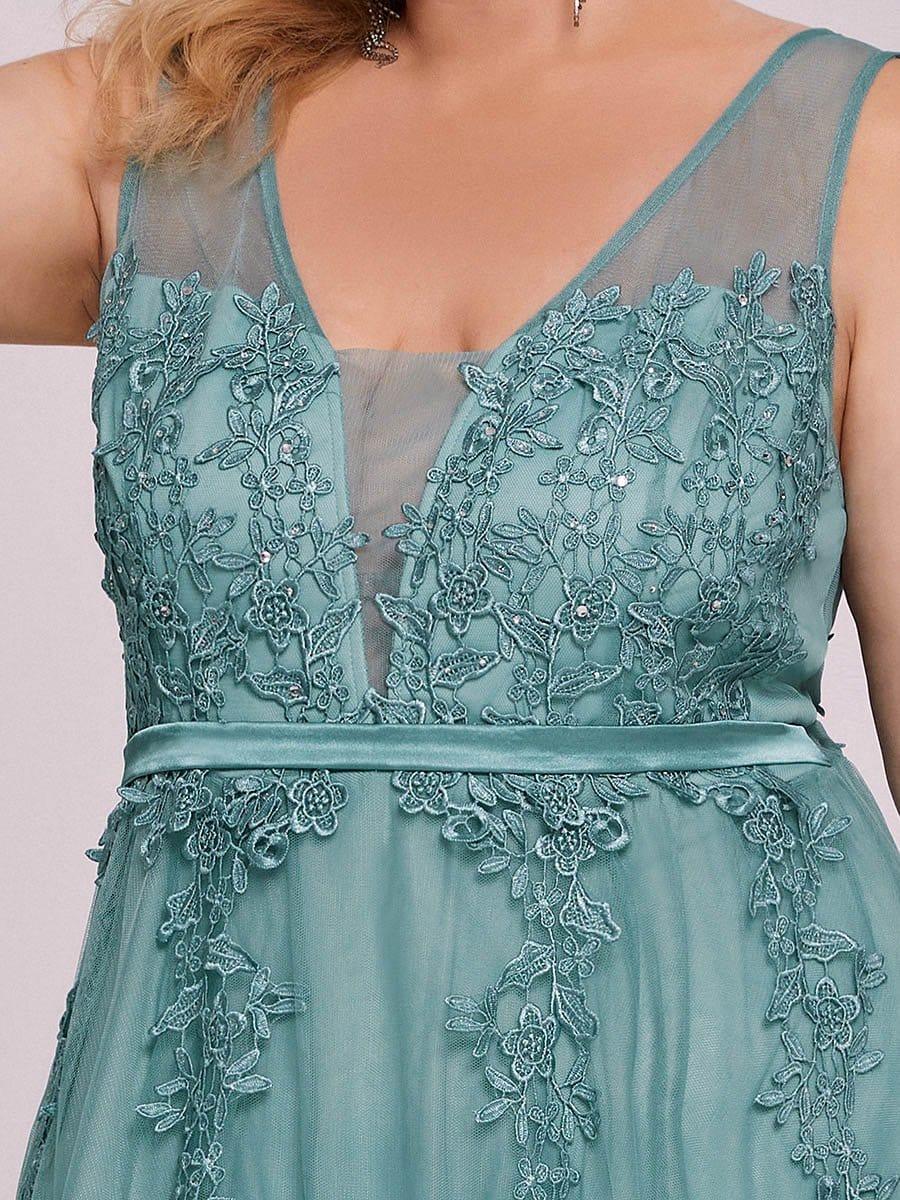 Plus Size Maxi Long Ethereal Tulle Formal Evening Dress #color_Light Teal
